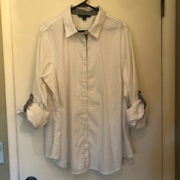 Zac & Rachel white button-down w/ gingham accents sz 3X - Picture 6 of 10